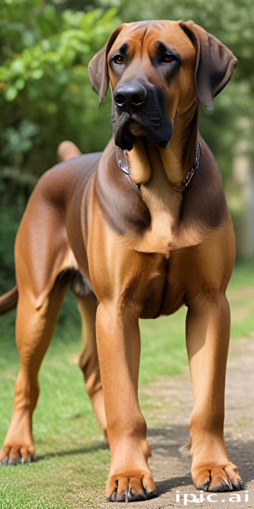A Majestic Great Dane Standing Proudly in a Lush Green Park.