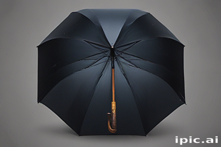 Elegant and Classic Black Umbrella with a Stylish Wooden Handle