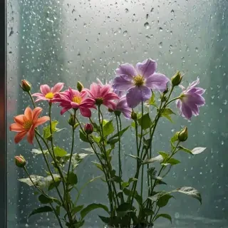 flowers behind glass wallpaper