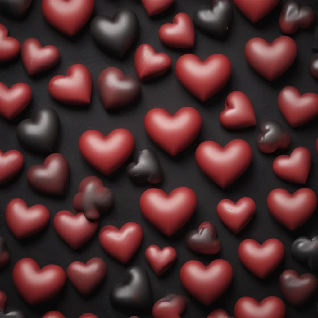 A Charming Collection of Red and Black Heart-Shaped Decorations on Dark ...