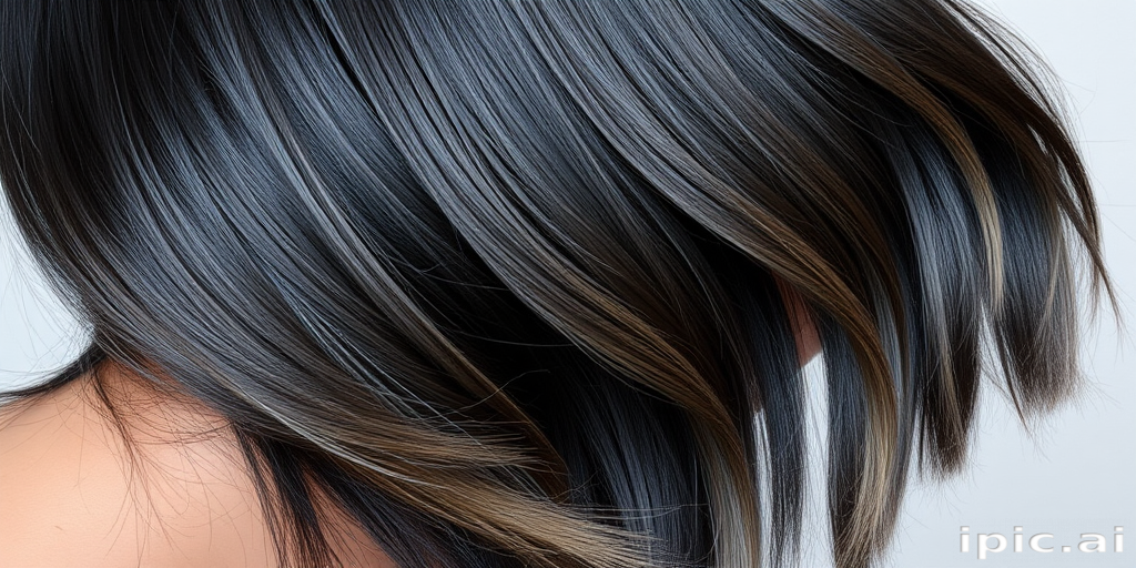 Smoky quartz ombre flowing from deep charcoal roots to translucent crystal tips, Obsidian's hair captures the essence of precious stones, with sleek straight strands and a glass-like sheen
