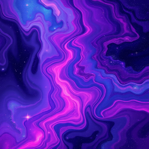 Galactic nebula swirls of deep purples, blues, and pinks blend seamlessly in a long, flowing style with glittering stardust accents, invoking the wonders of the cosmos