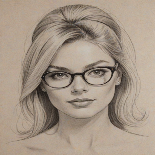Ravishing Zoe Laverne, pencil sketch, portrait of Radiant woman 1966s in glasses, hair style beatnik, outline, clear lines, fine lines, 8k