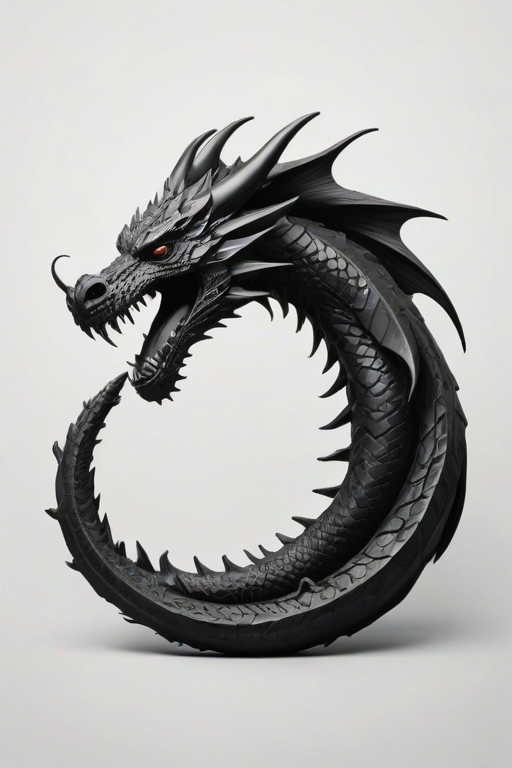 create an image of an ouroboros, a serpent or dragon eating its own tail, in a minimalist black design on a white background