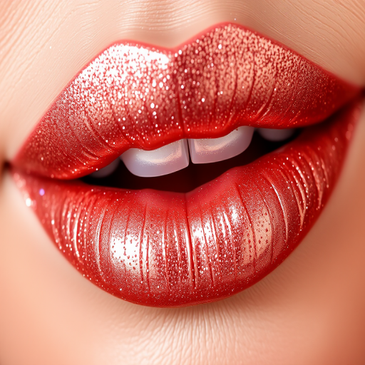 Metallic rose gold "Champagne Kiss" lip gloss with holographic sparkles, providing a multi-dimensional shine and hydrating properties for a glamorous night out