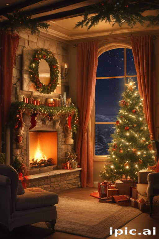 A Cozy Christmas Evening Scene with a Beautifully Decorated Tree and ...