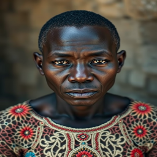 Face, shoulders, chest covered in openwork Cape Verdean embroidery. Raw, unedited image.