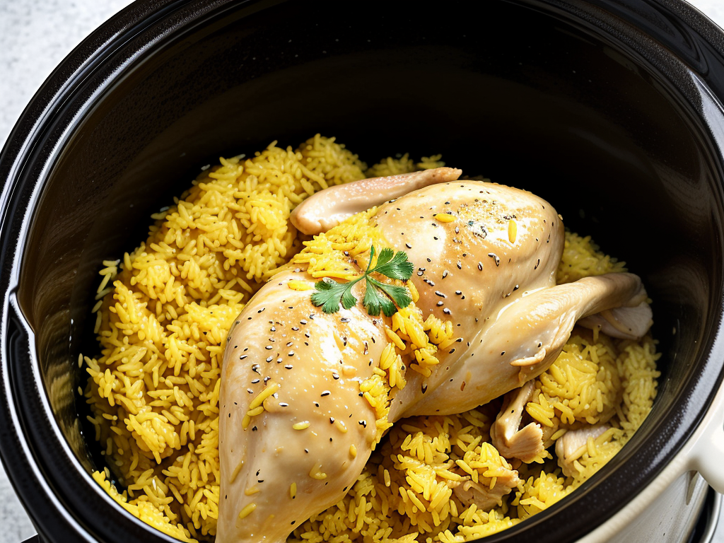 chicken and yellow rice in the crock-pot