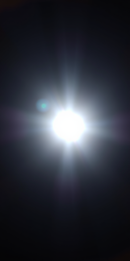 Generate a high-resolution image of a bright light shining against a dark background, using a DSLR camera with an aperture of f/2.8, shutter speed of 1/60 sec, ISO 100, in a wide-angle view, captured in landscape orientation with soft focus and lens flare effects.