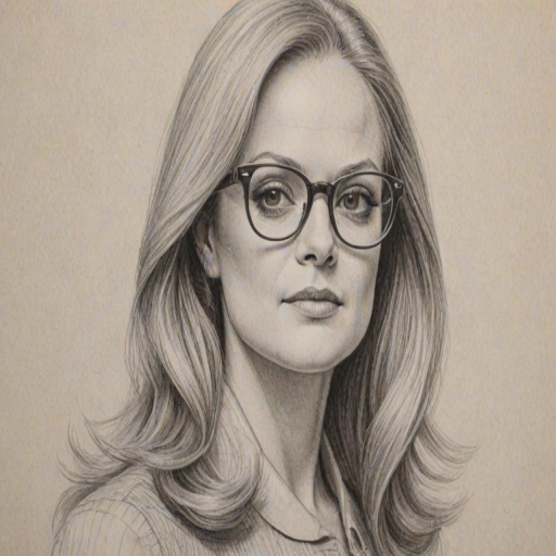 Elegant Kelsey Grammer, pencil sketch, portrait of Bewitching woman 1971s in glasses, hair style beatnik, outline, clear lines, fine lines, 8k