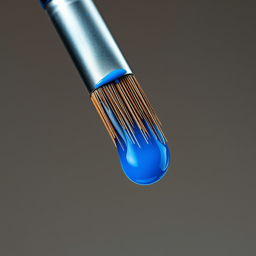 Create a highly detailed vector illustration of a paintbrush with a blue paint droplet, shot from a slight top-down angle using a macro lens at f/2.8 for shallow depth of field, ISO 100 for low noise, and natural light for vibrant colors.
