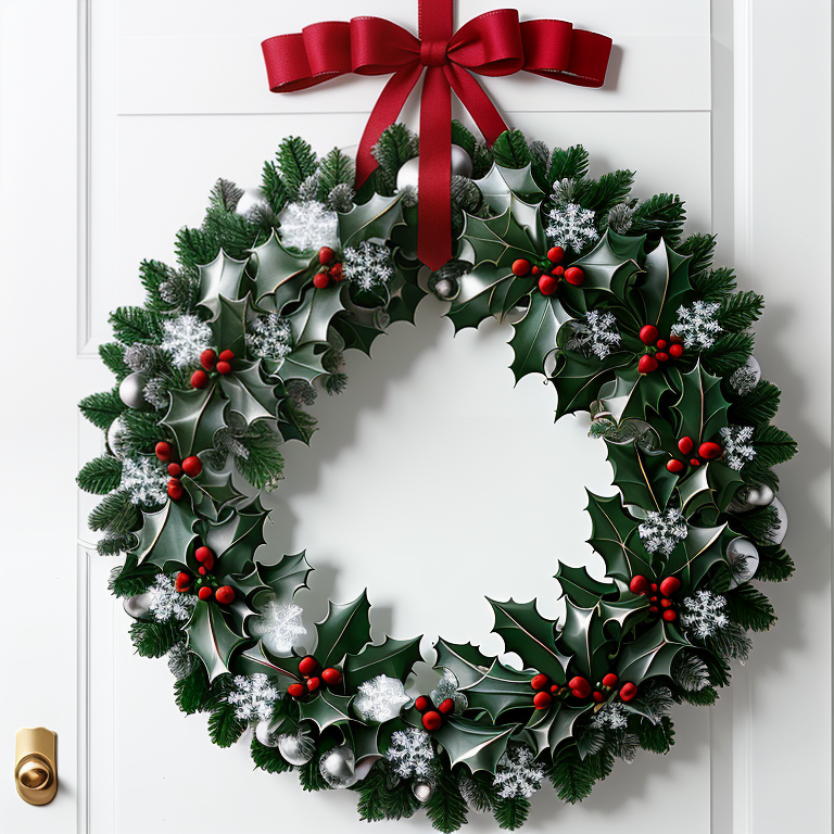 Festive Holiday Wreath Adorned with Red Berries and Silver Accents