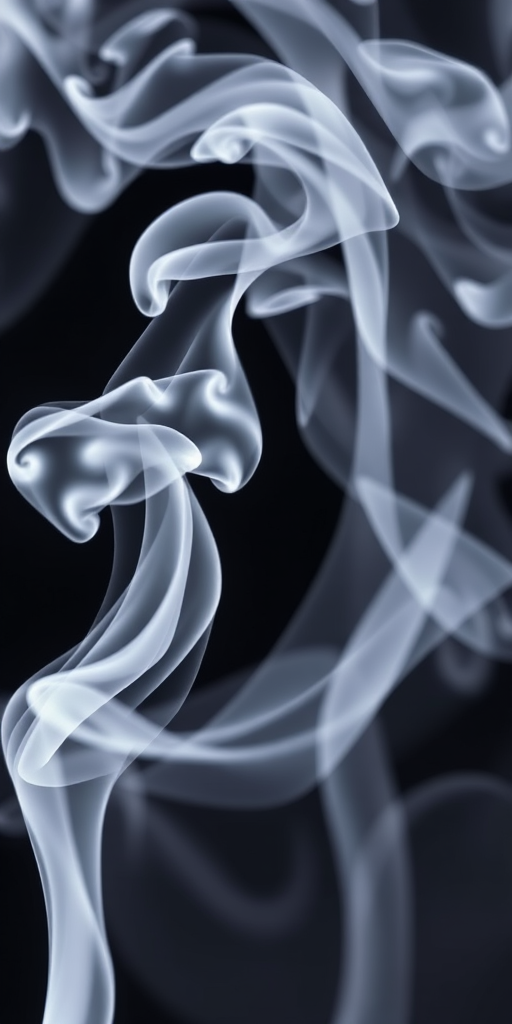 Regenerate the image of swirling smoke with a shallow depth of field, ISO 100, f/2.8, shutter speed 1/200s, using a macro lens with a 50mm focal length in natural light for enhanced detail and softness.