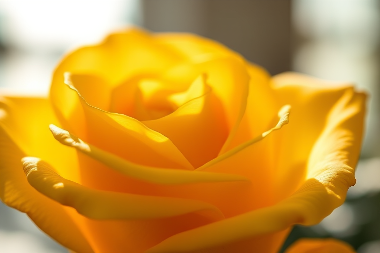 Close-up of a yellow rose in soft natural light, aperture f/2.8, ISO 100, 50mm lens, macro photography, DSLR camera, shallow depth of field.