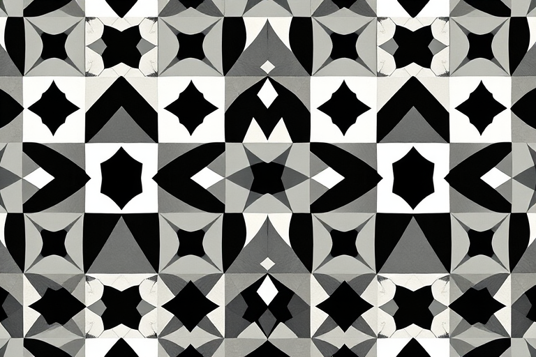 Create a high-resolution image of a seamless geometric pattern with a balanced arrangement of shapes in a monochromatic color scheme, captured at f/8 aperture, ISO 200, 50mm lens, in a flat lay style using a DSLR camera.