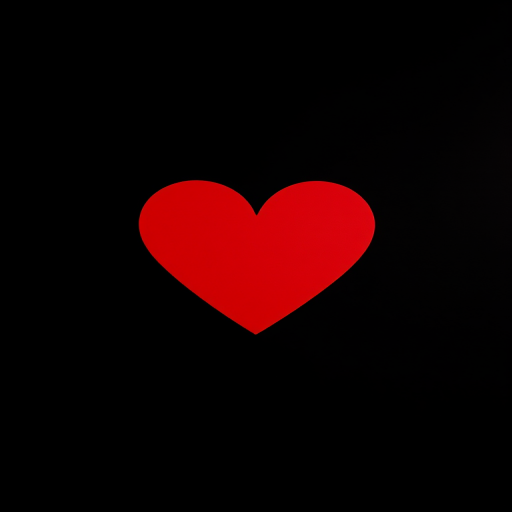 Create a vibrant red heart shape on a solid black background, using a Canon EOS R5 camera with a 50mm lens at f/1.8, ISO 100, and a shooting angle of 45 degrees for depth, ensuring high contrast and sharp edges.