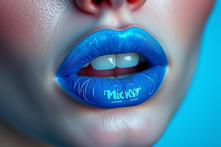 Electric blue "Neon Frost" lip crayon with a creamy texture and cooling sensation, perfect for bold makeup looks and avant-garde fashion statements