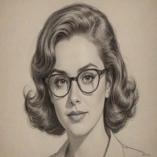 Splendid Emmy Lou Harris, pencil sketch, portrait of Lovely woman 1953s in glasses, hair style beatnik, outline, clear lines, fine lines, 8k