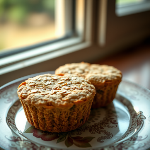 high-quality close-up of two oat cakes on a vintage plate with intricate design, natural light from a window, shallow depth of field, 50mm lens at f/1.8, Canon DSLR camera, warm tones