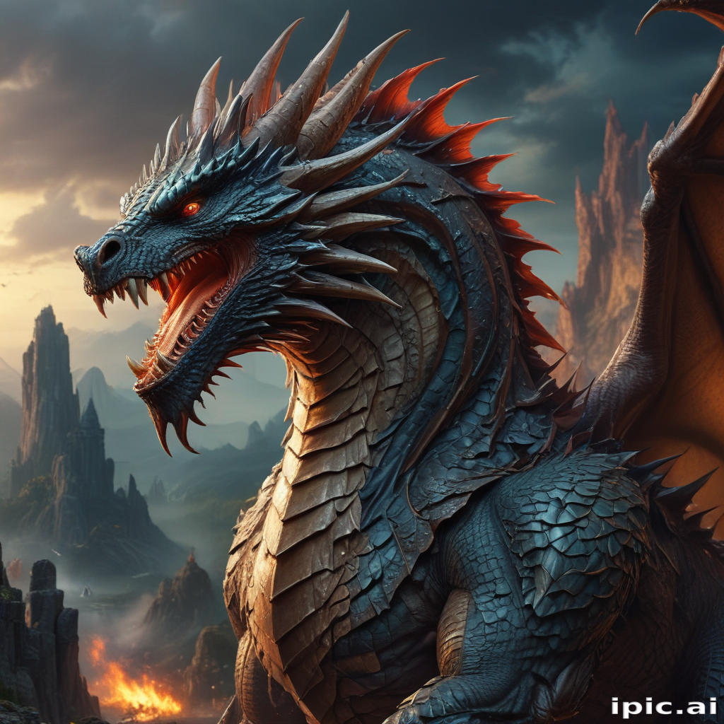Majestic Dragon Perched Over a Dramatic Landscape at Sunset