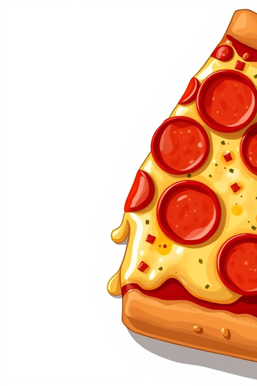 Regenerate an illustration of a slice of pepperoni pizza with melted cheese, focusing on vibrant colors and details, using a DSLR camera with a wide aperture of f/2.8, shot from a slightly overhead angle in natural lighting to enhance texture and depth.