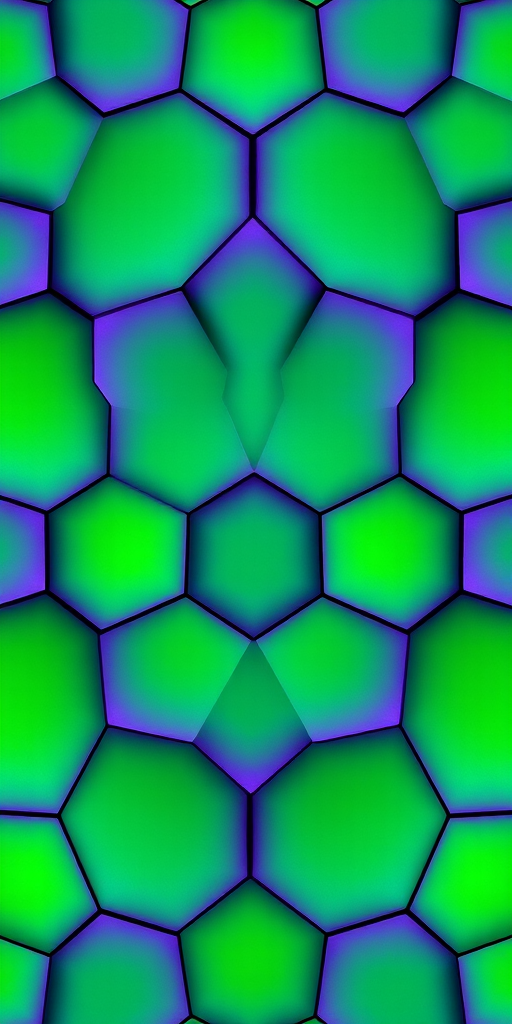 Generate a high-resolution abstract pattern of hexagons with varying shades of green and purple, using a DSLR camera with a 50mm lens at f/1.8, ISO 100, and a shutter speed of 1/125s, top-down view, macro photography style.