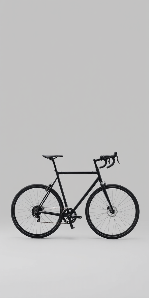 minimalist black bicycle on a gray background with detailed wheels and a sleek frame