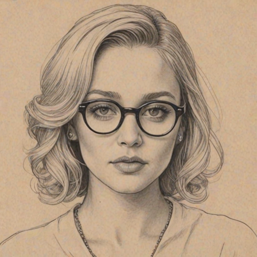 Fetching Amanda Bynes, pencil sketch, portrait of Stunning woman 1934s in glasses, hair style beatnik, outline, clear lines, fine lines, 8k