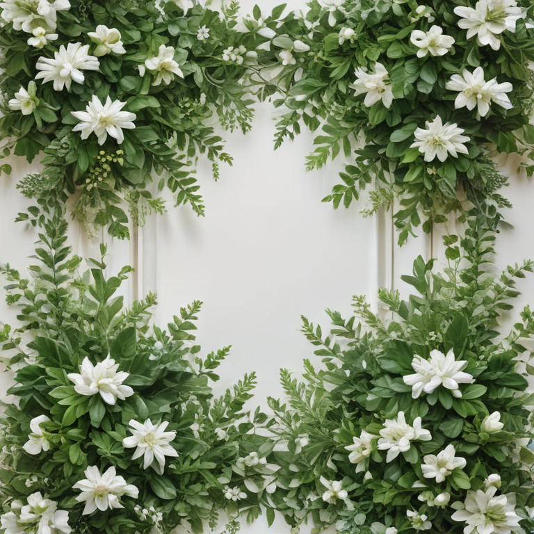 Elegant Floral Frame with Lush Greenery and White Blossoms for Decoration