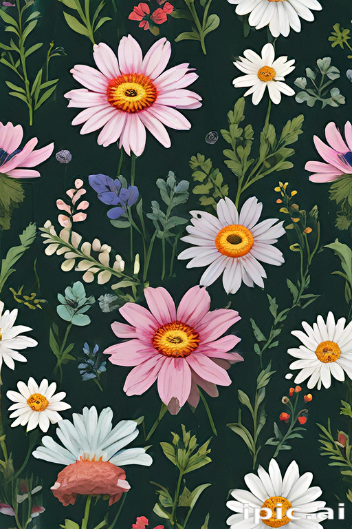 Vibrant Floral Pattern Featuring Various Colorful Flowers on a Dark ...