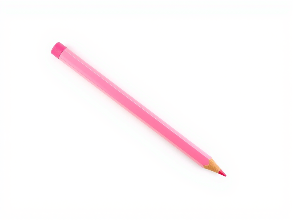 Create a high-resolution illustration of a pink eraser-tipped pencil lying diagonally on a plain white background with soft, diffused lighting, using a Canon EOS R5 with a 50mm lens at f/1.8, ISO 100, and a shutter speed of 1/250s.