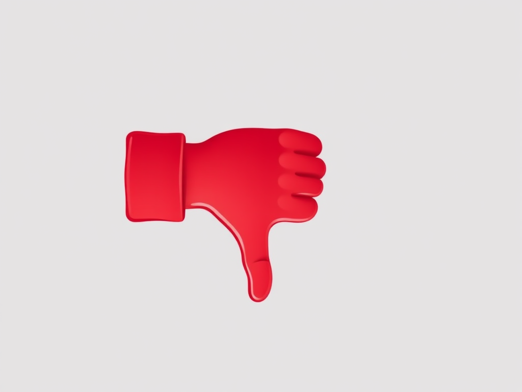 Create a high-resolution illustration of a red thumbs down gesture with a smooth gradient, using a 50mm lens, f/2.8 aperture, ISO 100, shot from a slightly elevated angle with soft lighting, in a vector art style.