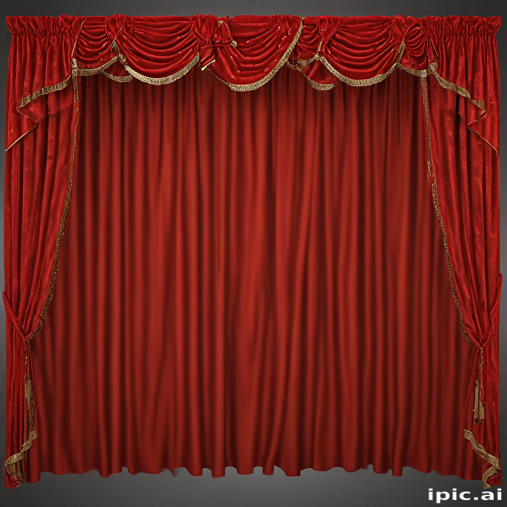 Elegant Red Velvet Stage Curtain with Decorative Gold Trim and Accents