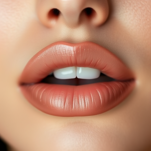 Alluring representation of nude lips with a satin sheen, highlighting natural contours and subtle variations in skin tone