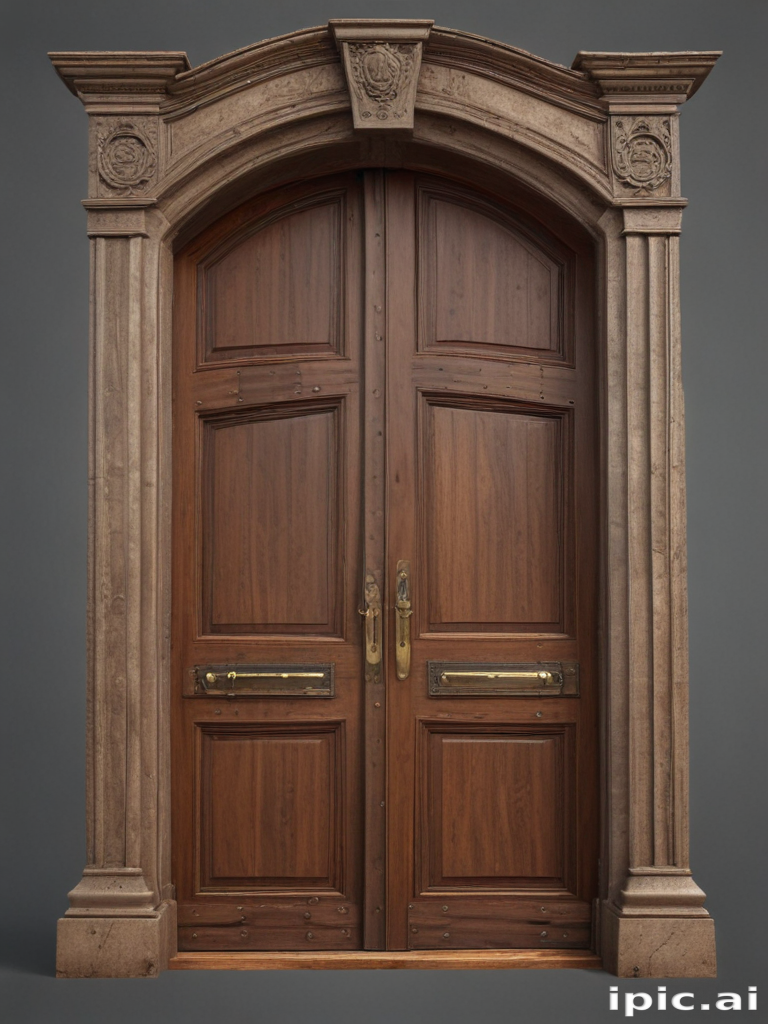 Elegant Wooden Double Doors with Intricate Architectural Details and ...
