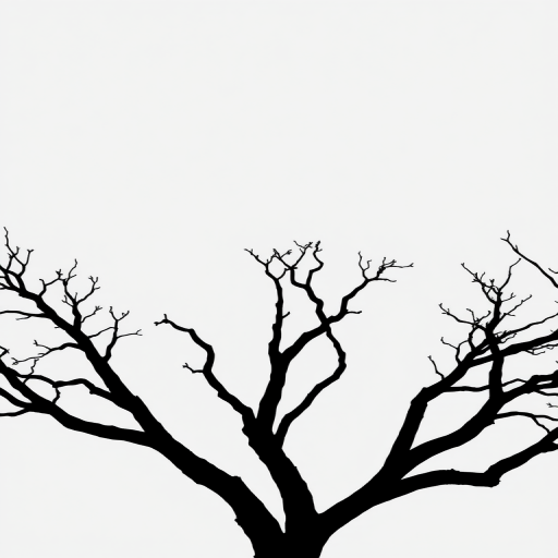Generate an image of a simple black silhouette of a tree against a white background, using a Canon EOS R5, 50mm lens, aperture f/2.8, ISO 100, natural lighting, and a standard view for sharp clarity.