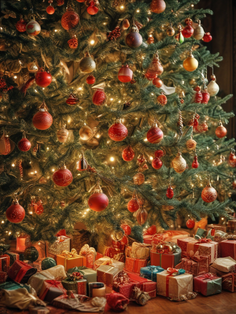 A Festively Decorated Christmas Tree Surrounded by Colorful Gift Boxes ...