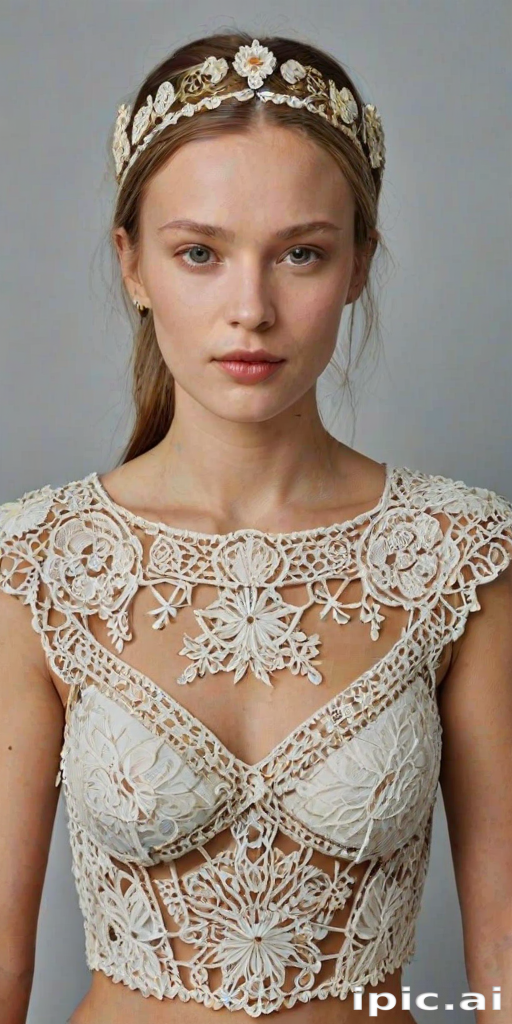 Face, shoulders, chest covered in openwork Ukrainian embroidery. Raw, unedited image.