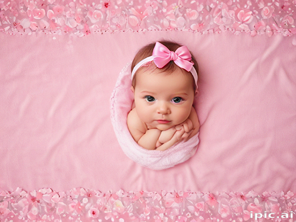 Adorable Baby Wrapped in Pink Blanket Surrounded by Floral Accents