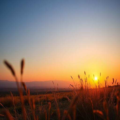 Create a high-resolution image of a serene landscape during sunrise, using a Canon EOS R5 with a 24-70mm f/2.8 lens, aperture set to f/8, ISO 100, shutter speed 1/125 sec, captured from a low angle perspective to emphasize foreground elements and incorporate a wide dynamic range for enhanced colors.