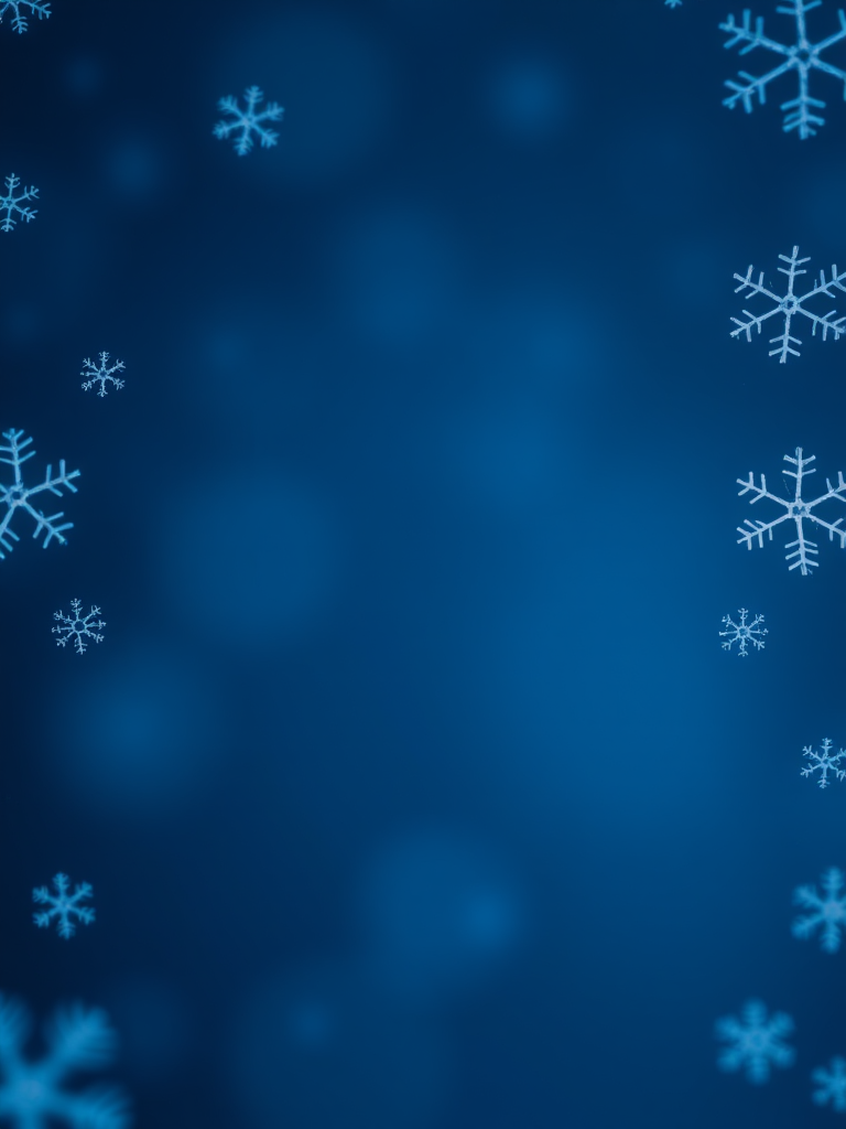 Create a high-resolution image of a dark blue background framed with delicate white snowflakes, captured with a DSLR camera at f/2.8 aperture, ISO 100, shutter speed 1/200 sec, in macro mode for enhanced detail.