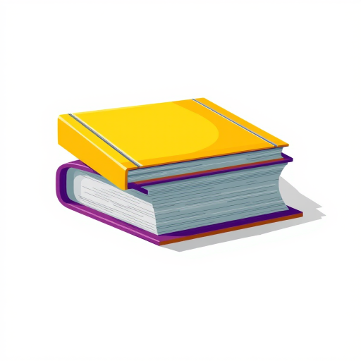 create a vibrant illustration of a thick, closed book with a bright yellow cover and purple edges, using a DSLR camera with a 50mm lens, f/2.8 aperture, ISO 100, in a well-lit studio setting to enhance color contrast and sharpness