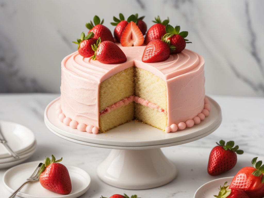 vanilla cake with strawberry frosting