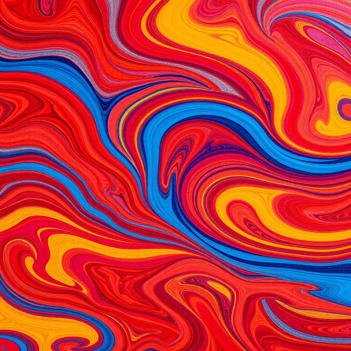 Create an abstract colorful image featuring swirling patterns in a grid layout with vibrant reds, blues, and yellows, using a DSLR camera with a 50mm lens, aperture f/2.8, ISO 100, shot in natural light, overhead view, high-resolution.