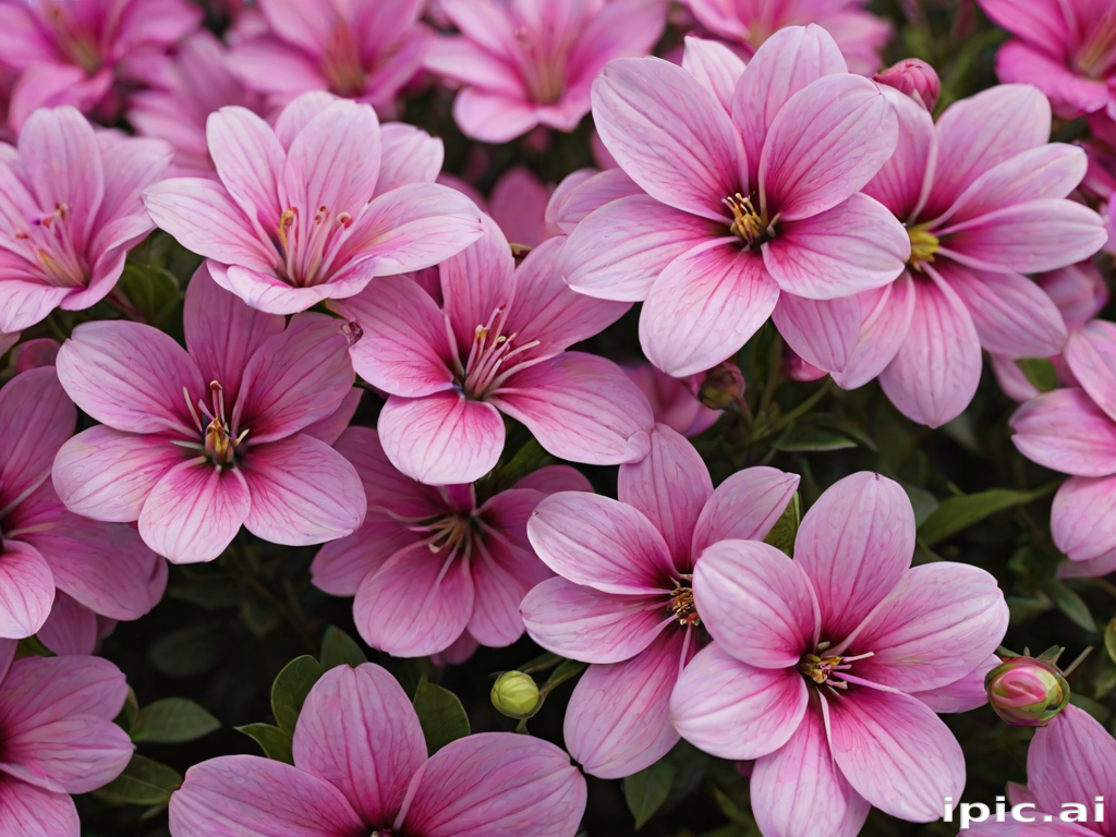 A Vibrant Display of Pink Flowers Blooming in Full Spring Glory.