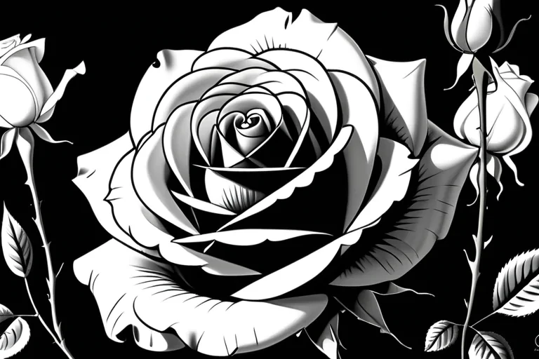 rose drawing black and white