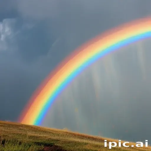 A Beautiful Rainbow Arching Over a Serene Green Landscape Under Clear Skies