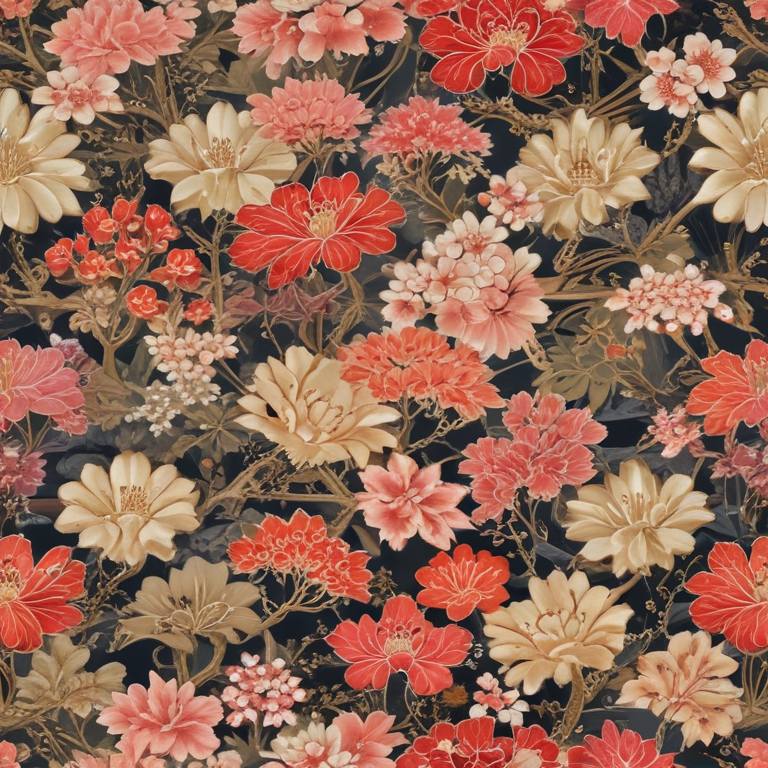 Vibrant Floral Pattern Featuring a Variety of Colorful Blooms on Dark ...