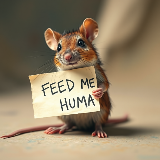 mouse holding a note which says "FEED ME HUMAN"