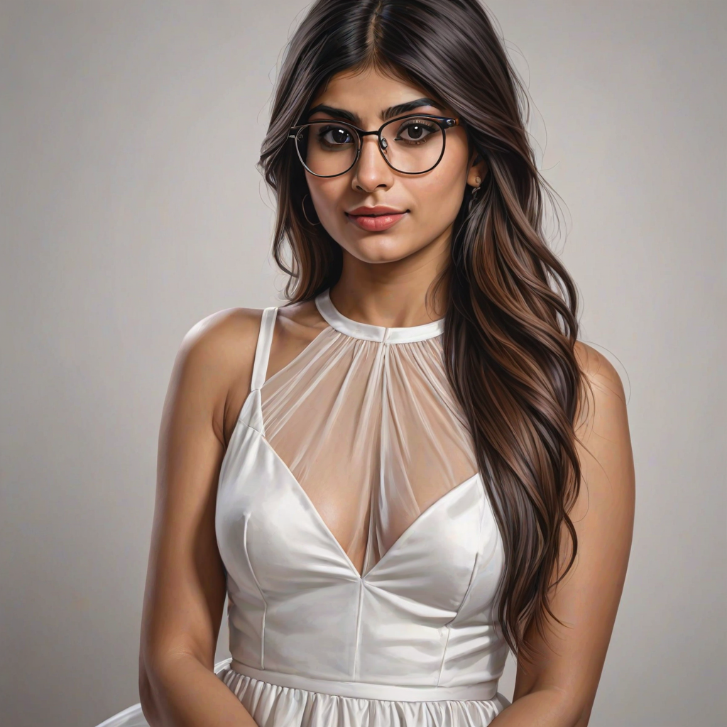 mia khalifa, digital painting,  digital illustration,  stunning girl, make up , white silk dress extreme detail,  digital art,  4k,  ultra hd